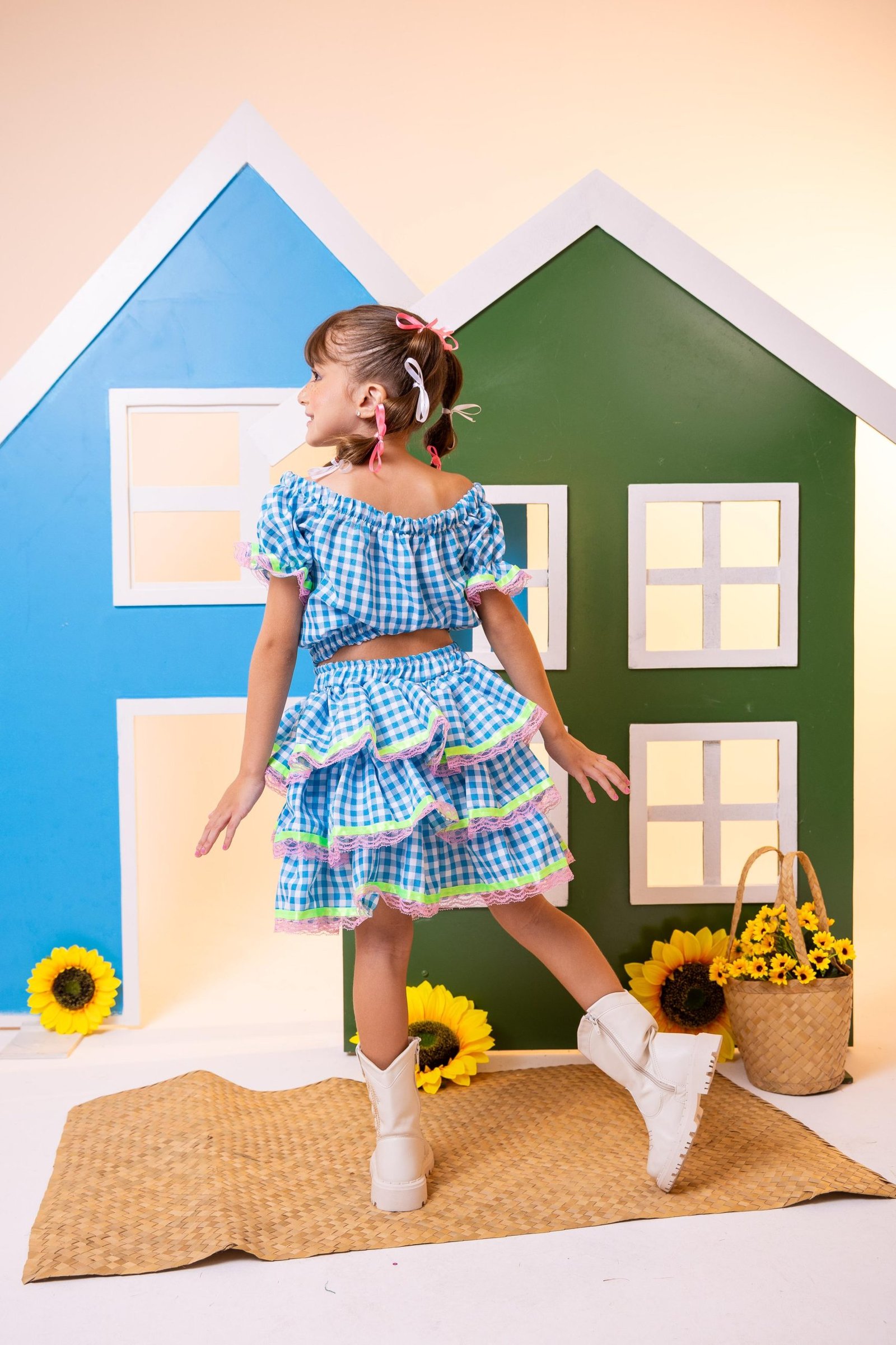 Conjunto Junino Banana Club Luxo Sofia Xadrez Azul - Imagem 5