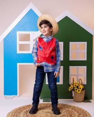 Camisa Junina Xadrez São João Colete Vermelho