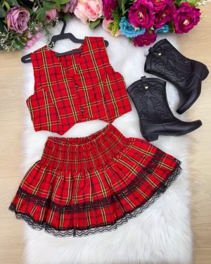 Conjunto Junino Miss Cherry Melissa Xadrez Vermelho