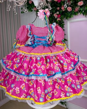 Vestido Bella Child Junino Quermesse Chique Pink