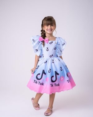 Vestido Temáticos Kids Tik Tok Azul Bebe