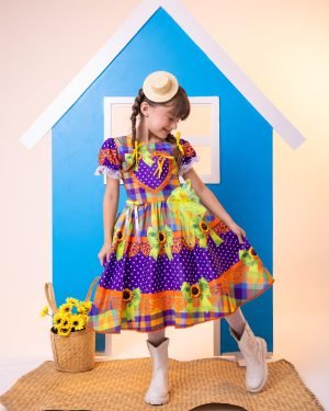 Vestido Marie Junino Luxo Arraia do Coração Roxo