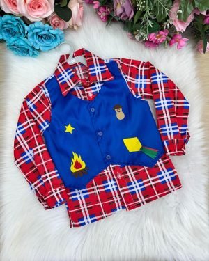 Camisa Junina Xadrez São Pedro Colete Azul