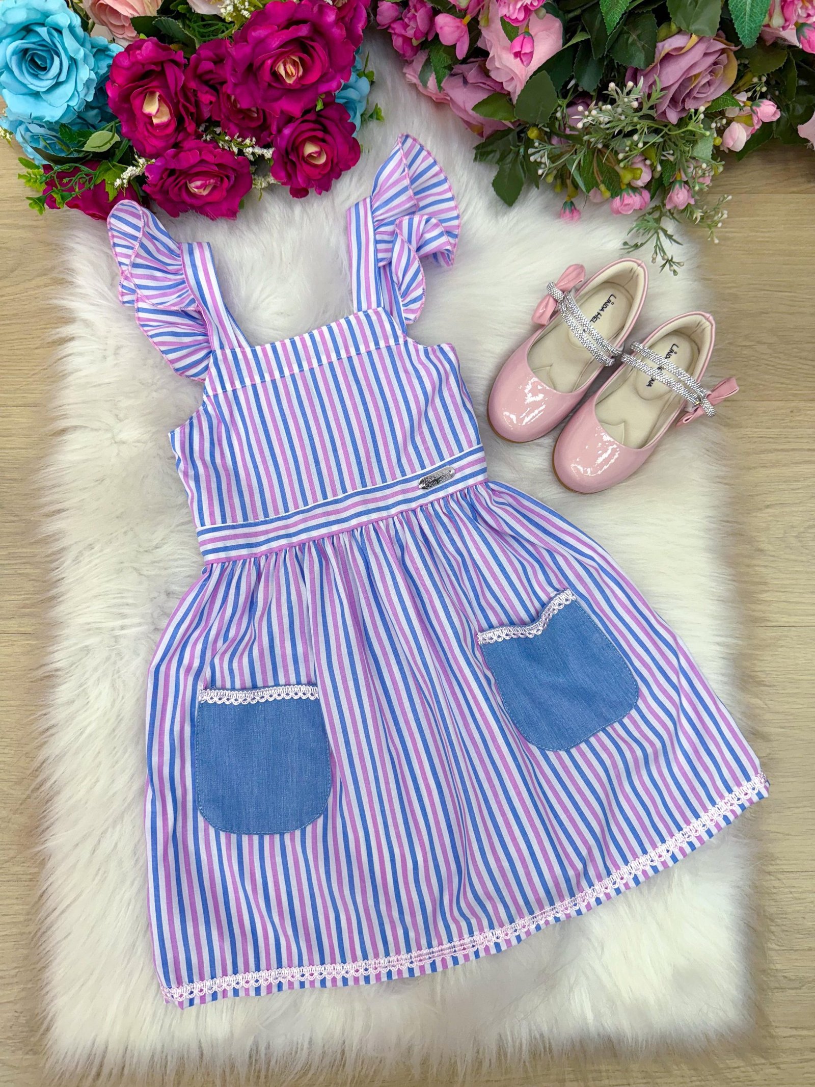 Vestido Banana Club Celine Lilas Listrado - Imagem 5