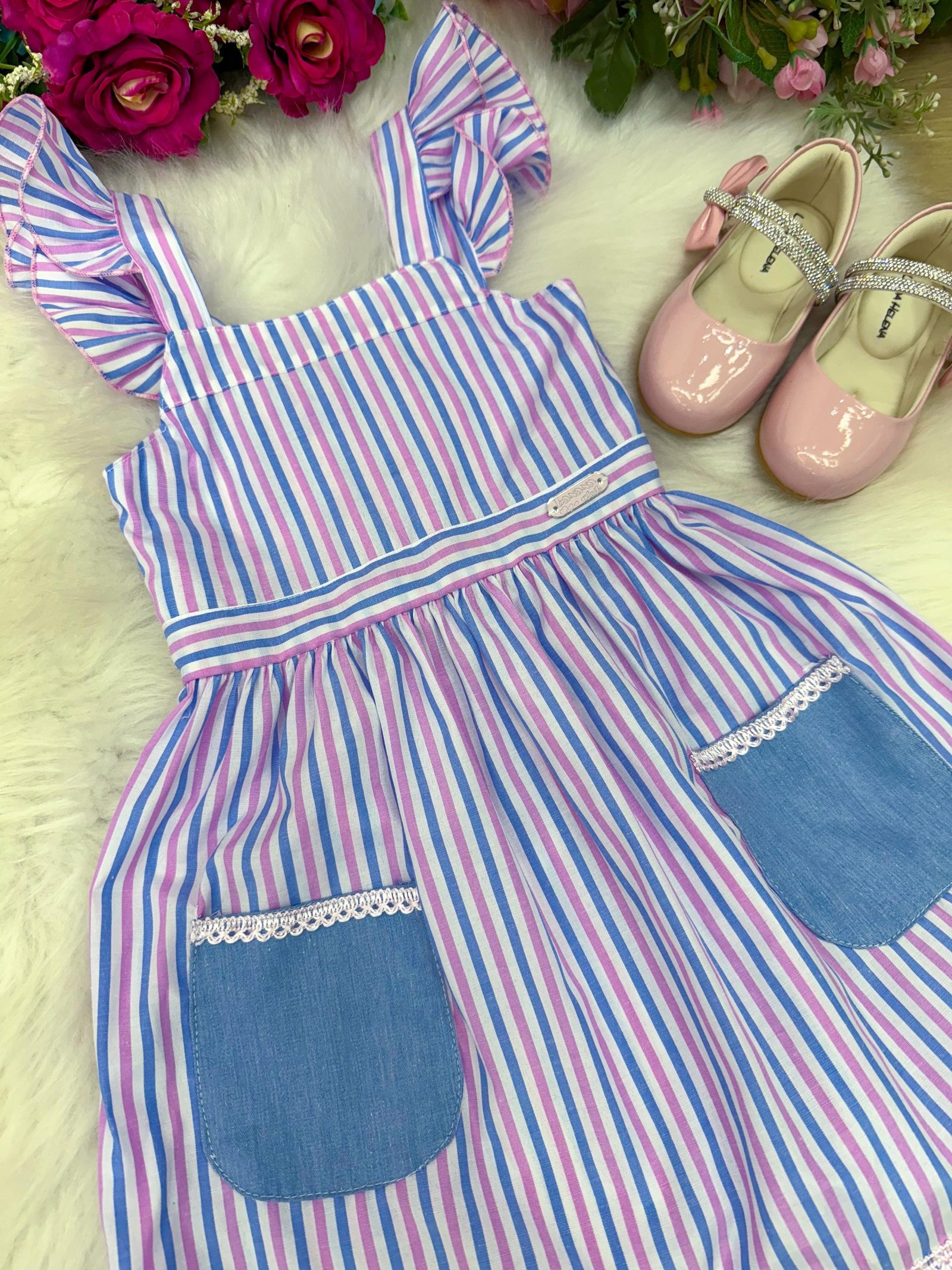 Vestido Banana Club Celine Lilas Listrado - Imagem 6