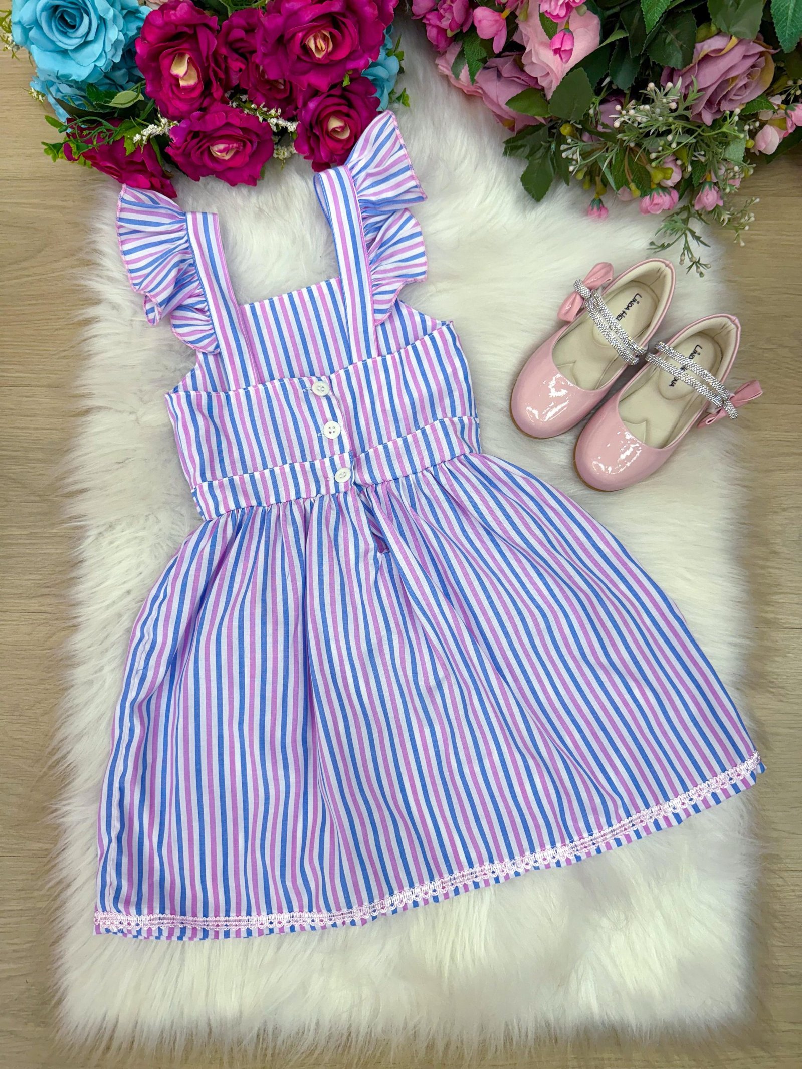 Vestido Banana Club Celine Lilas Listrado - Imagem 7