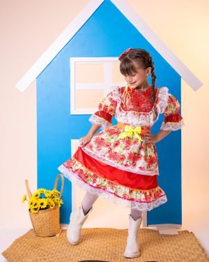 Vestido Junino Bell Luxo Arraia do Brilho Vermelho