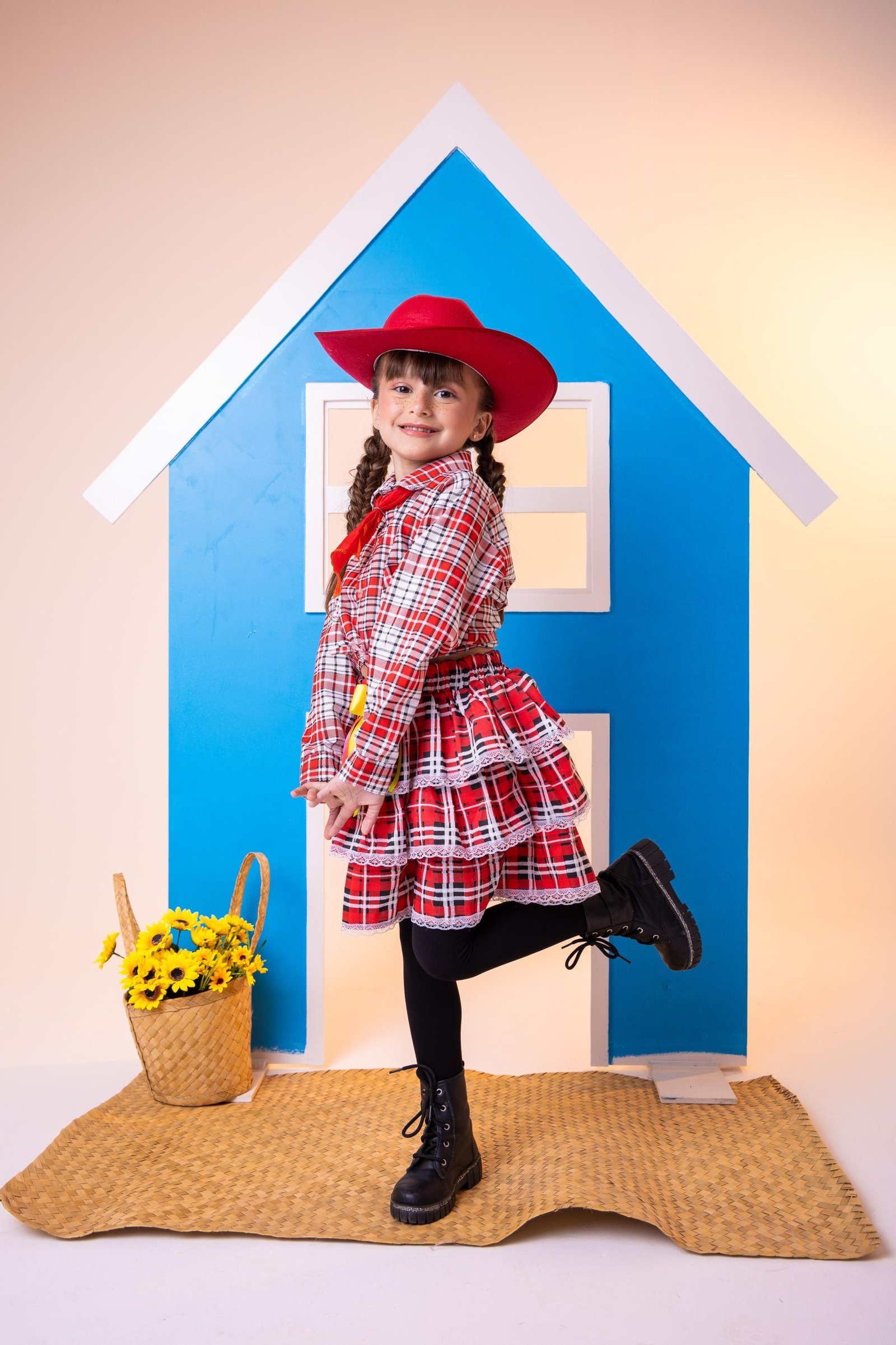 Conjunto Junino Xadrez Chiquinha Vermelho - Imagem 2