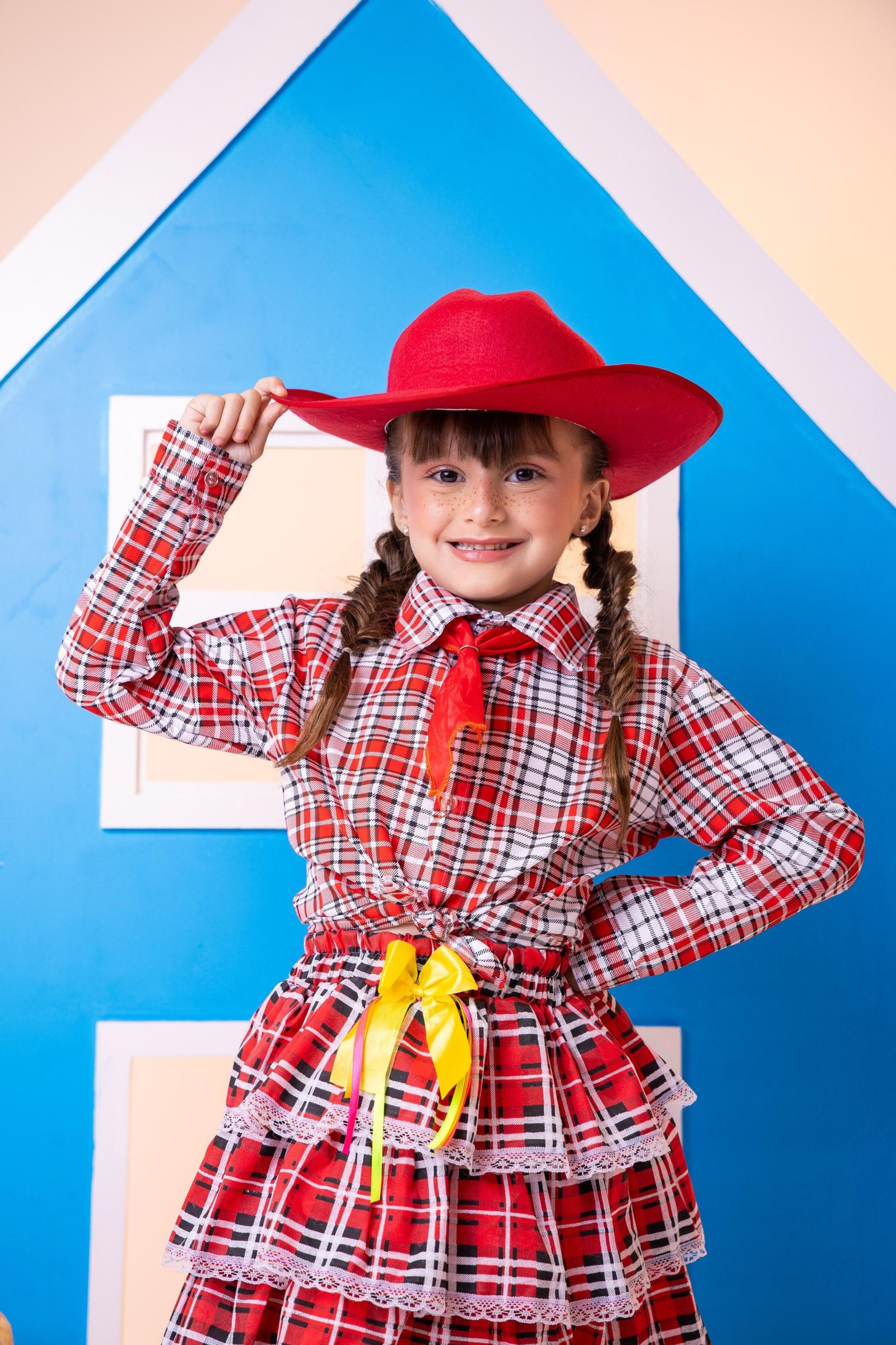 Conjunto Junino Xadrez Chiquinha Vermelho - Imagem 3