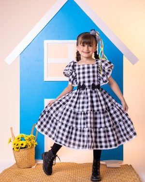 Vestido Banana Club Aline Xadrez Preto