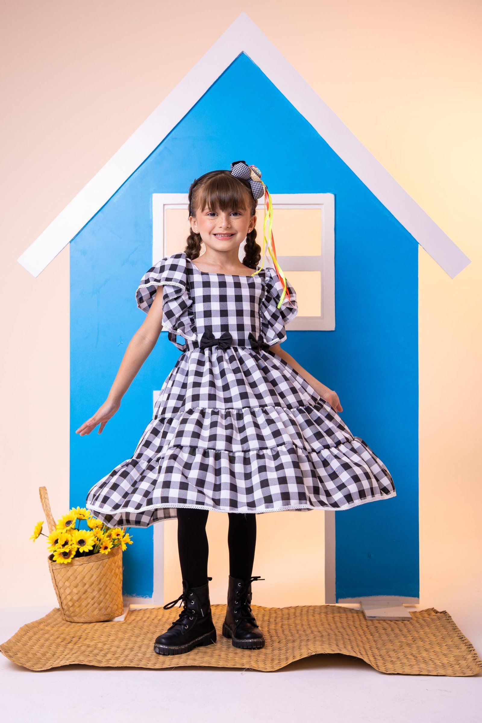 Vestido Banana Club Aline Xadrez Preto - Imagem 2