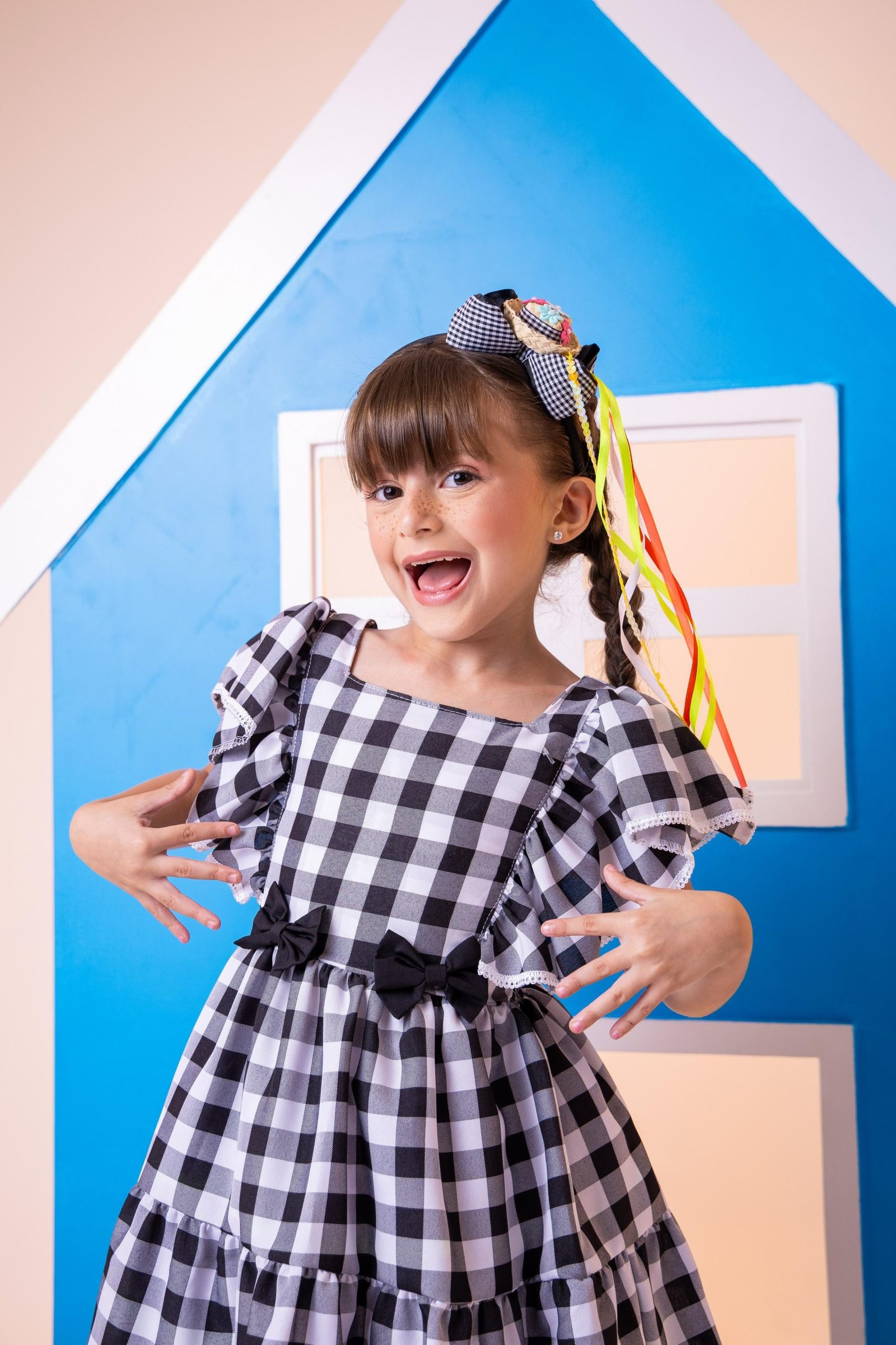 Vestido Banana Club Aline Xadrez Preto - Imagem 5