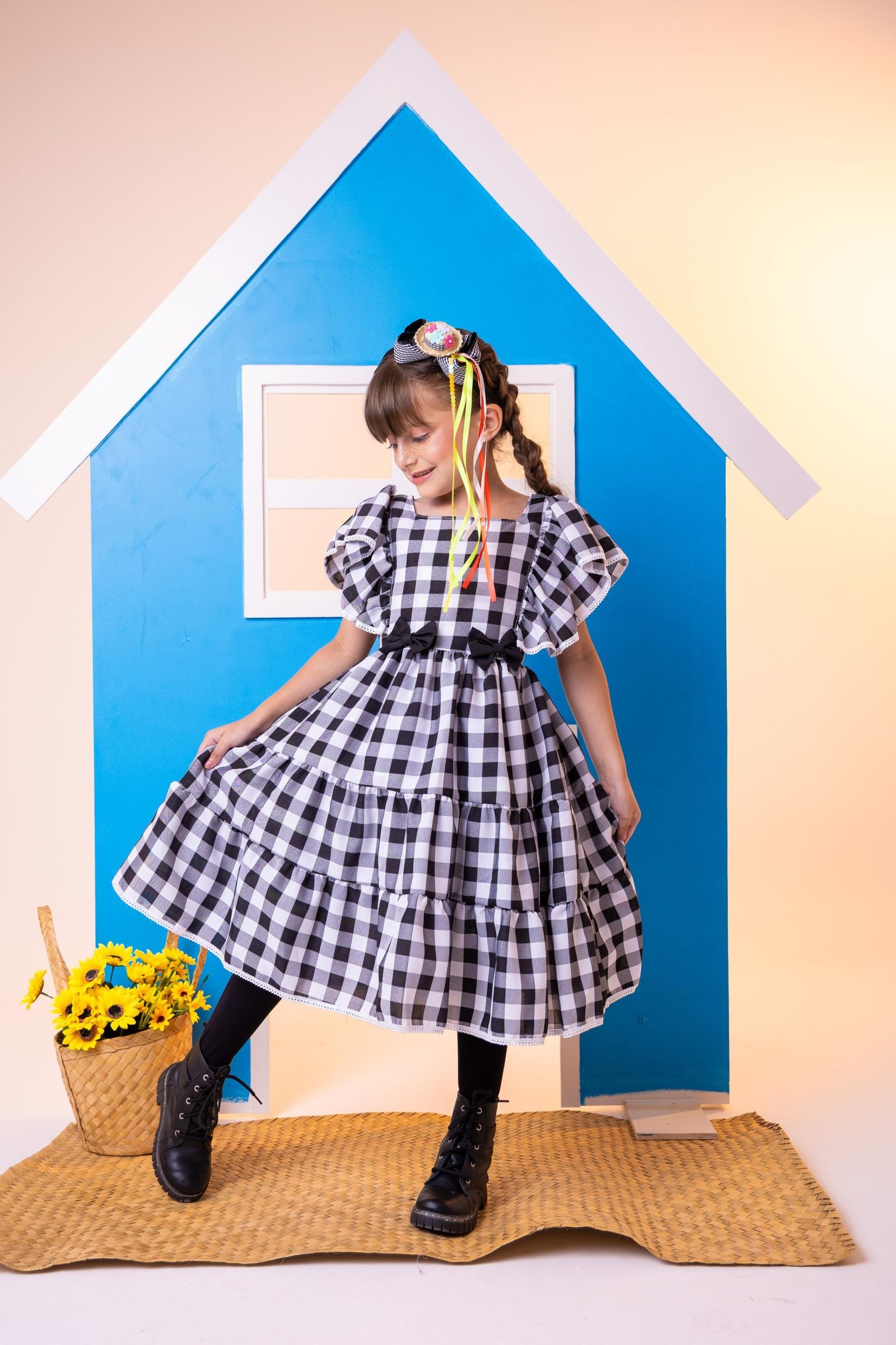 Vestido Banana Club Aline Xadrez Preto - Imagem 4