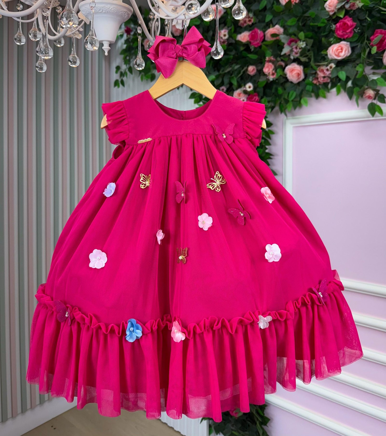 Vestido Vila Lele Jardim das Borboletas Baby Liz Pink