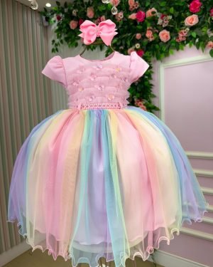 Vestido Infantil Menina Bonita Caterina Rosa Bebe Saia Color