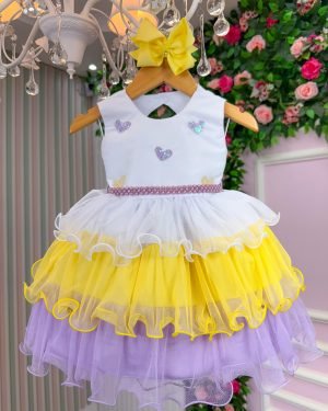 Vestido Vila Lele Bebe Lolo Saia Amarelo e Lilas