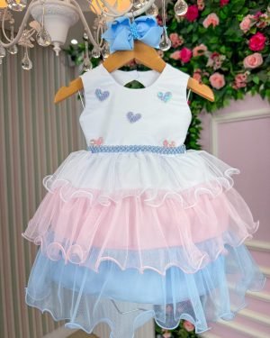 Vestido Vila Lele Bebe Lolo Saia Rosa e Azul