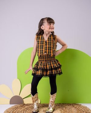 Conjunto Junino Miss Cherry Melissa Xadrez Amarelo