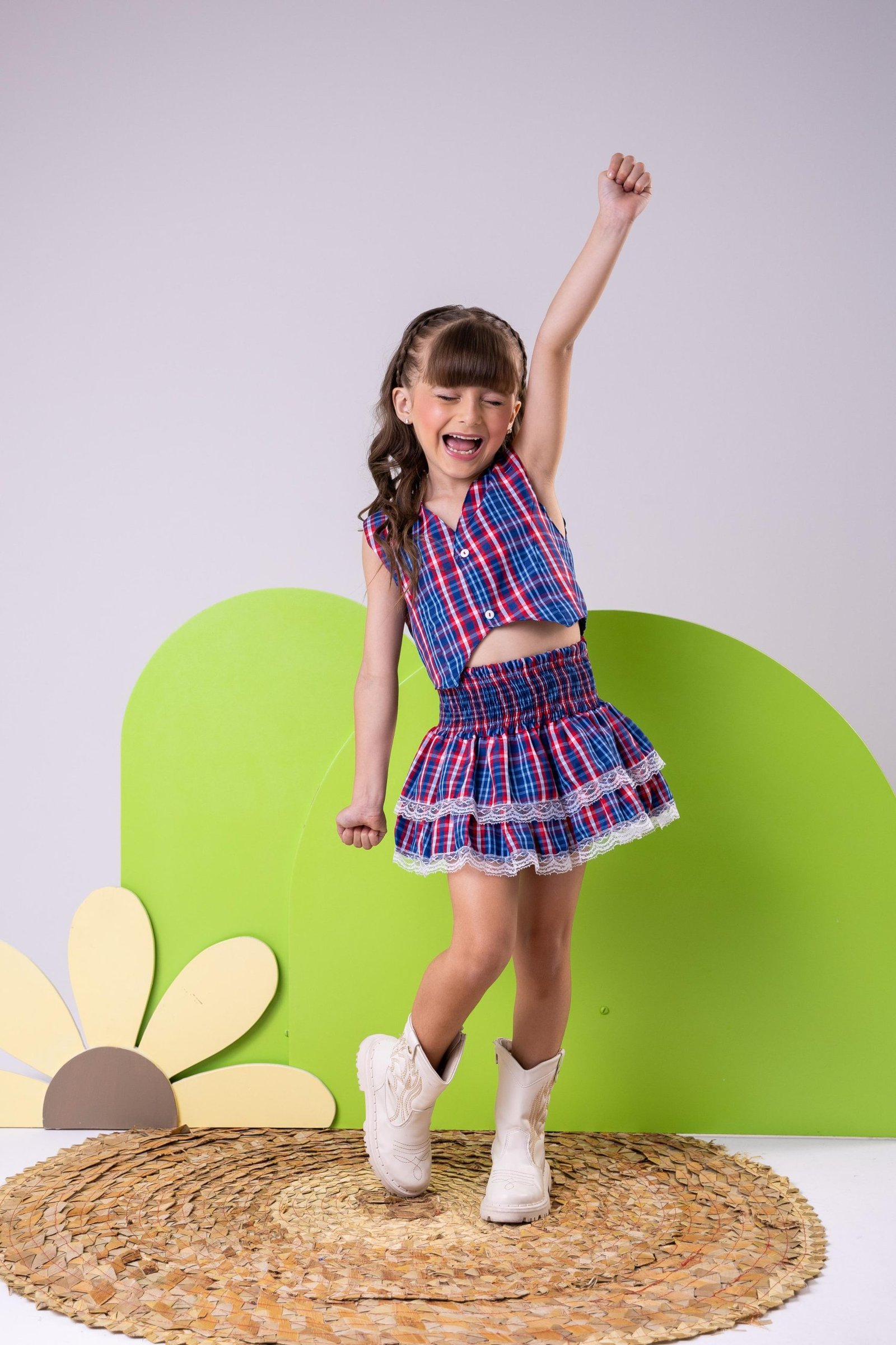 Conjunto Junino Miss Cherry Melissa Xadrez Azul Marinho - Imagem 2