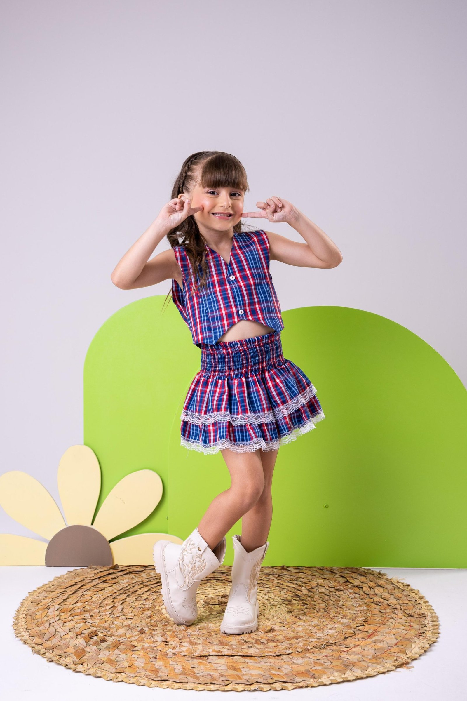 Conjunto Junino Miss Cherry Melissa Xadrez Azul Marinho - Imagem 4