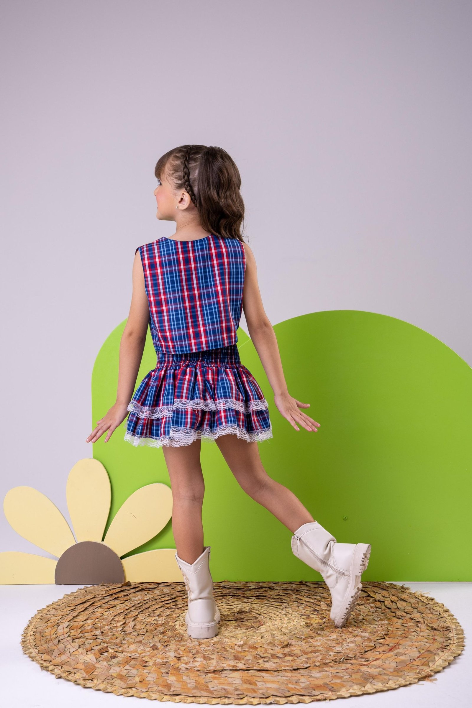 Conjunto Junino Miss Cherry Melissa Xadrez Azul Marinho - Imagem 5