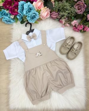 Conjunto Miss Cherry Meninos Bebe Theo Marrom - Bege