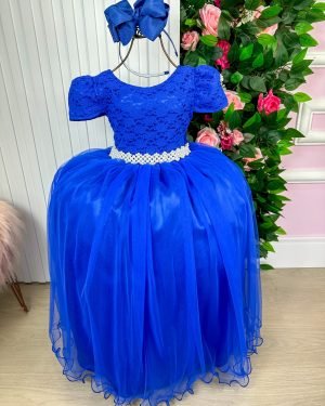 Vestido Enjoy Longo Laura Peito rendado Azul Royal