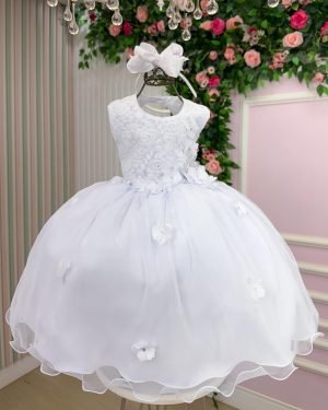 Vestido Vila Lele Bebe Sarah Flores Branco