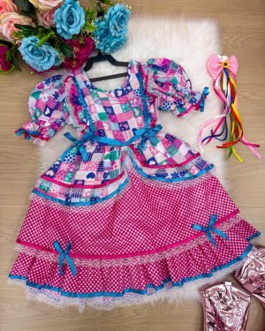 Vestido Bella Child Junino Celebração Caipira Pink