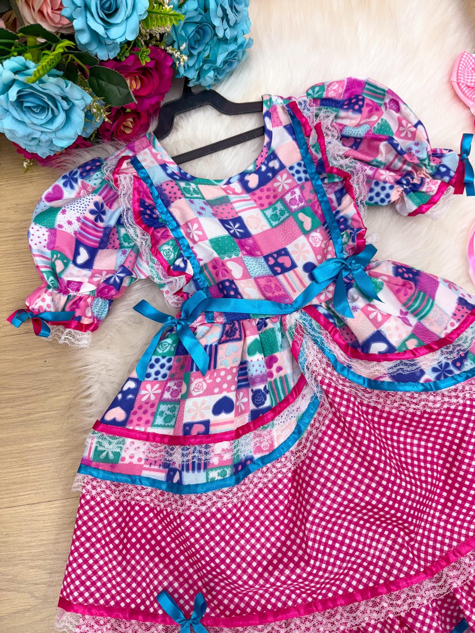 Vestido Bella Child Junino Celebração Caipira Pink - Imagem 2