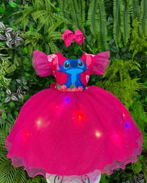 Vestido Tematicos Ysa Kids Lilo Stitch Pink com Led