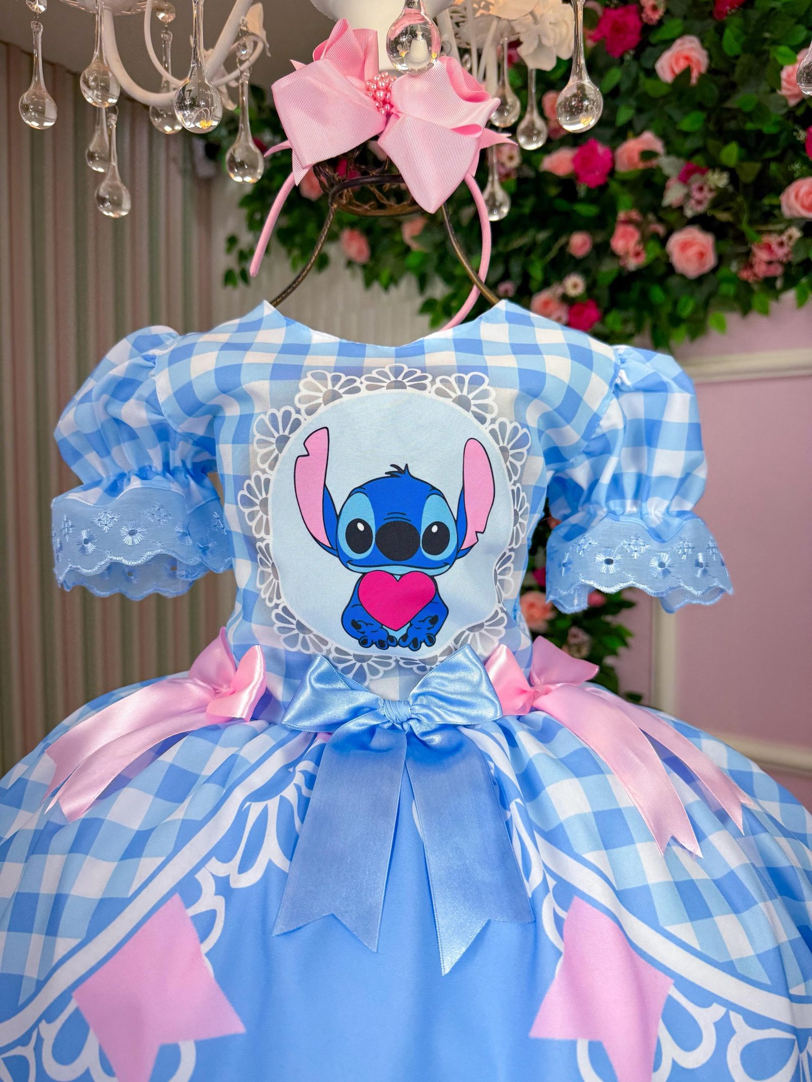 Vestido Junino Tematico Luxo Lilo Stitch Azul Bebe Modelo 2 - Imagem 2