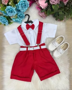 Conjunto Miss Cherry Meninos Social Shorts Ravi Vermelho