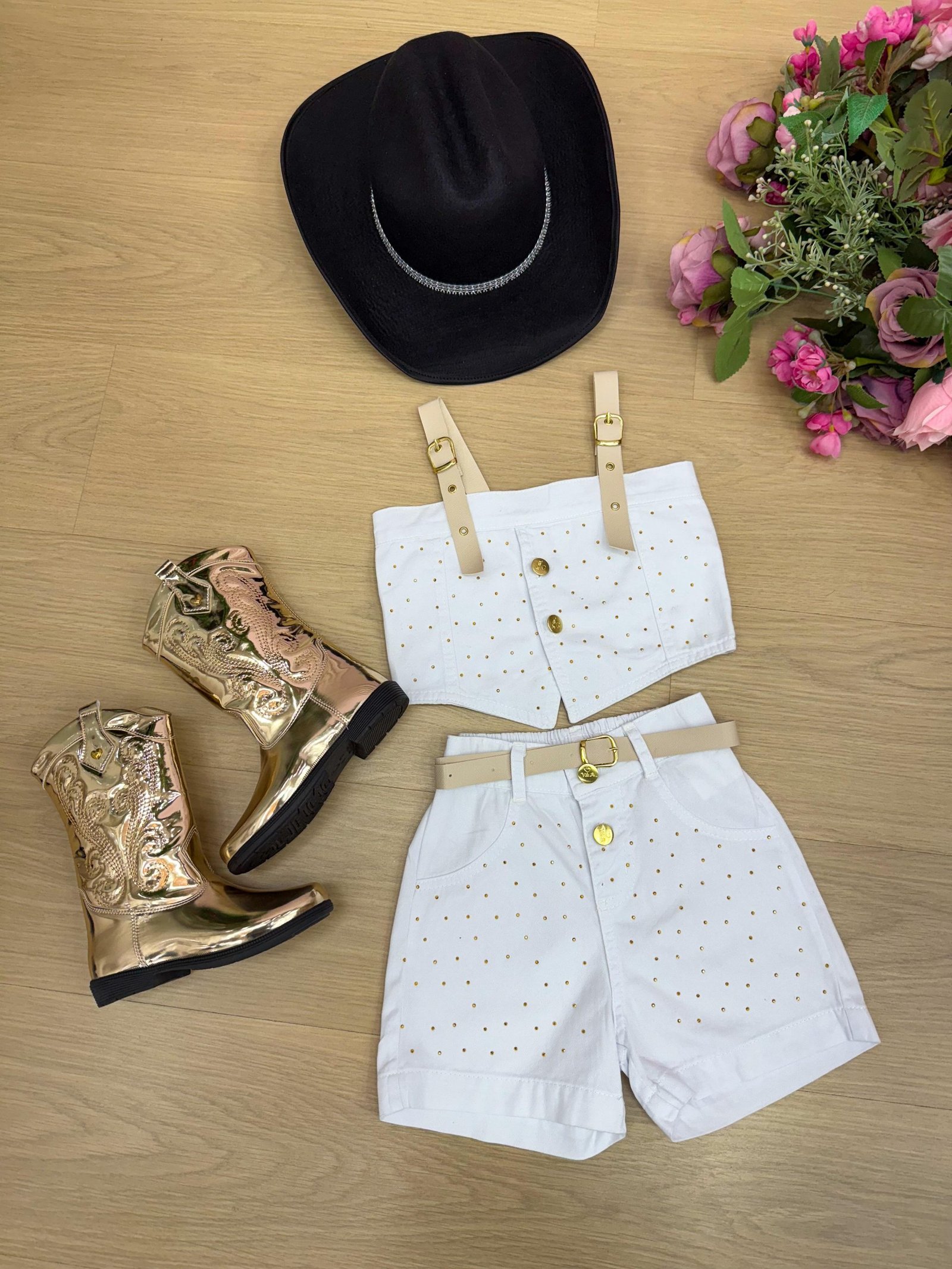 Conjunto Bloguerinha Jeans Branco Ludmila - Imagem 4