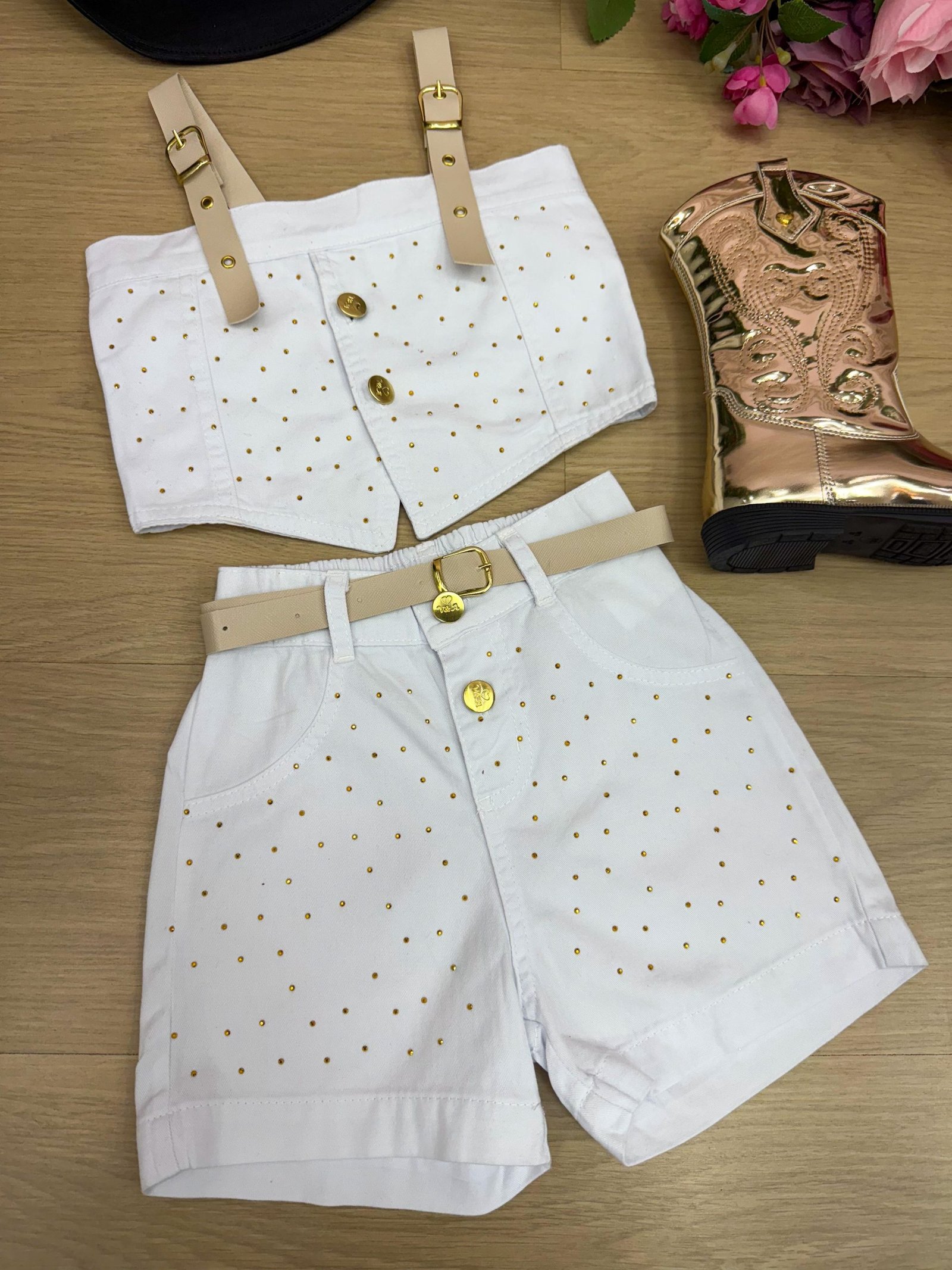 Conjunto Bloguerinha Jeans Branco Ludmila - Imagem 5