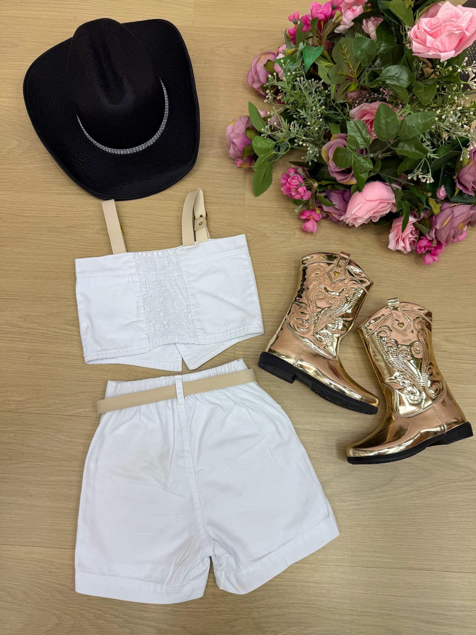Conjunto Bloguerinha Jeans Branco Ludmila - Imagem 6