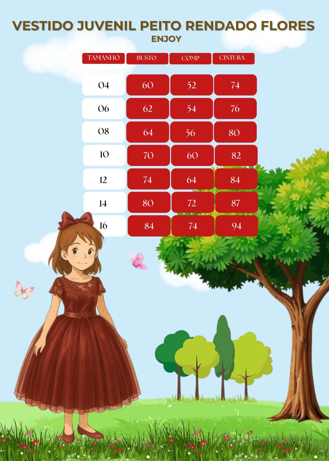 Vestido Juvenil Enjoy Marsala Peito Rendado Flores - Imagem 5