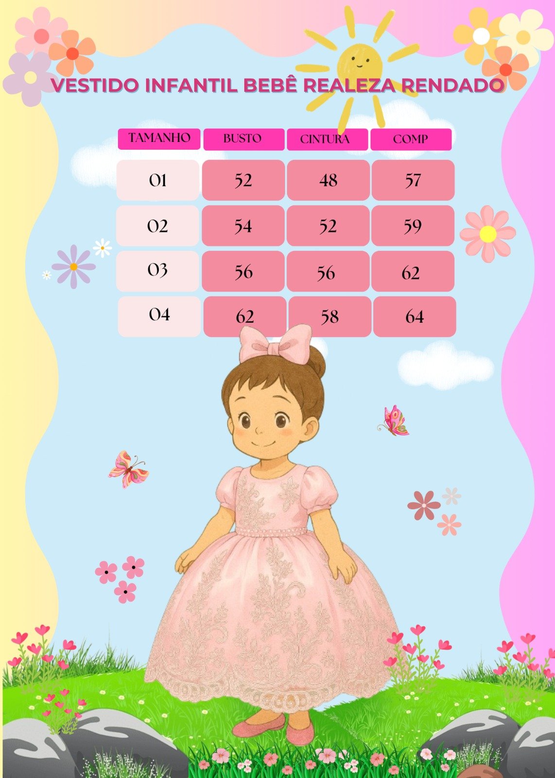 Vestido Infantil Enjoy Bebê Rosa Bebê Realeza Rendado - Imagem 5