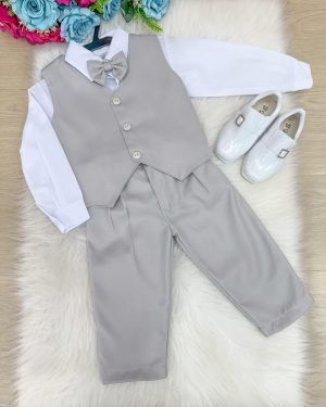 Conjunto Miss Cherry Social Colete Cinza Claro