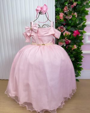 Vestido Banana Club Longo Doce Elegancia Rosa Bebe