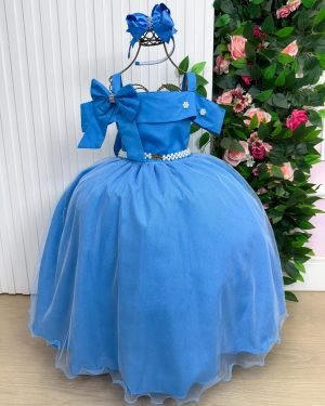 Vestido Banana Club Longo Doce Elegancia Azul Serenity