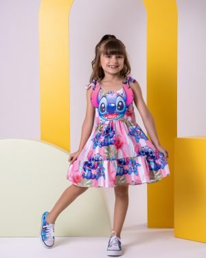 Vestido Temáticos Ysa Kids Stitch Rosa