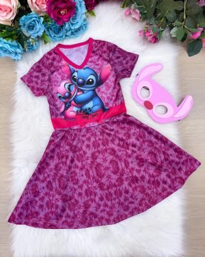 Fantasia Menina Stitch e Angel Rosa