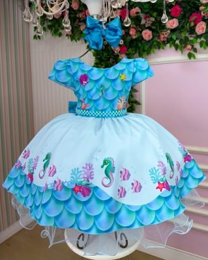 Vestido Tematicos Kids Fundo do Mar – Sereia Ariel Azu