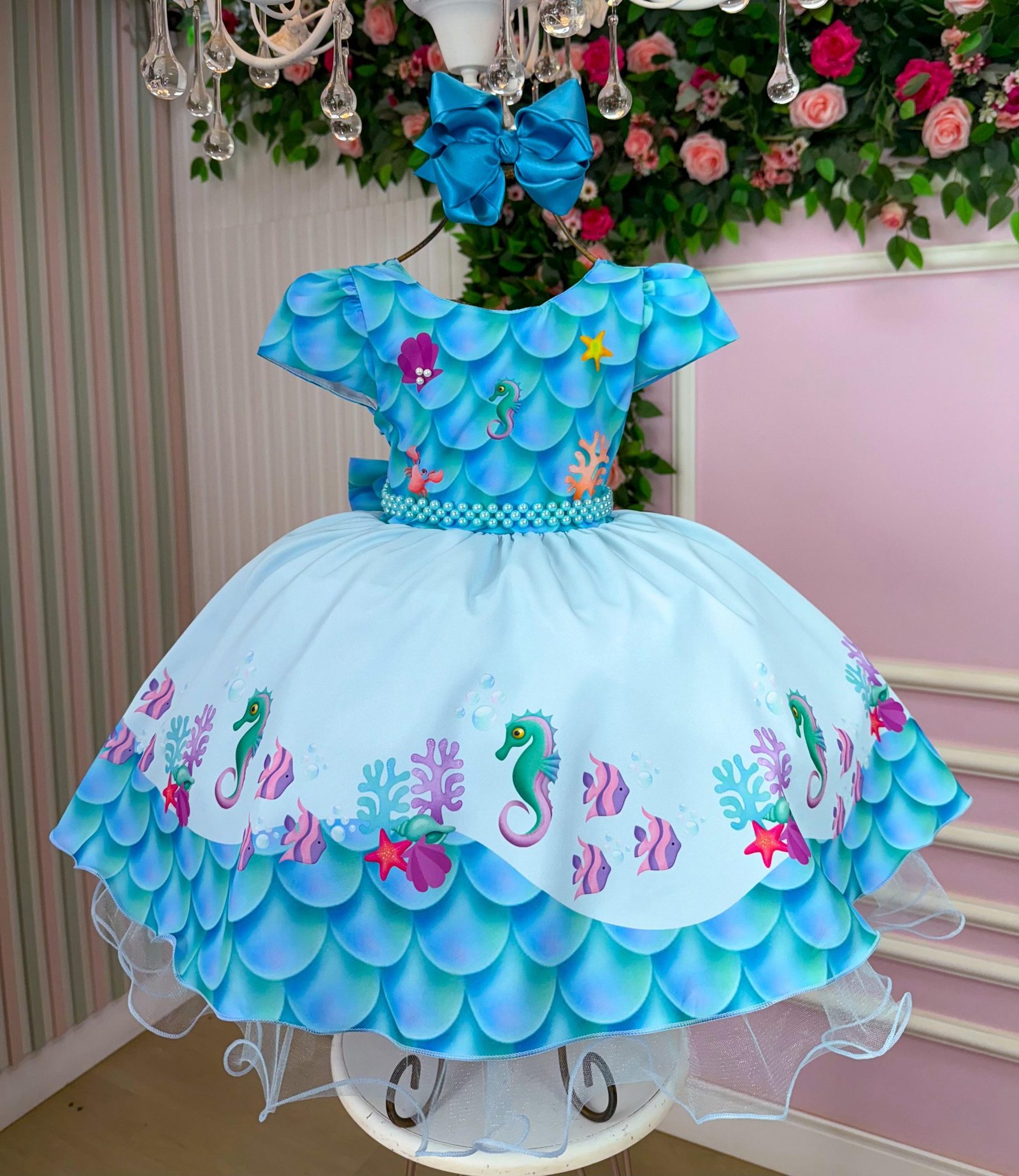 Vestido Tematicos Kids Fundo do Mar – Sereia Ariel Azu