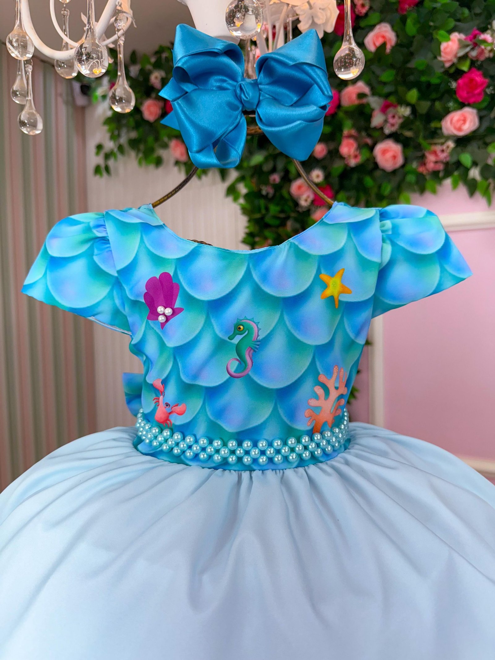 Vestido Tematicos Kids Fundo do Mar – Sereia Ariel Azu - Imagem 3