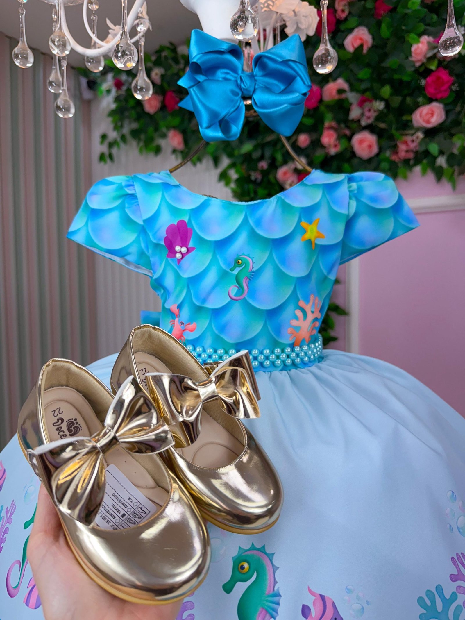 Vestido Tematicos Kids Fundo do Mar – Sereia Ariel Azu - Imagem 4