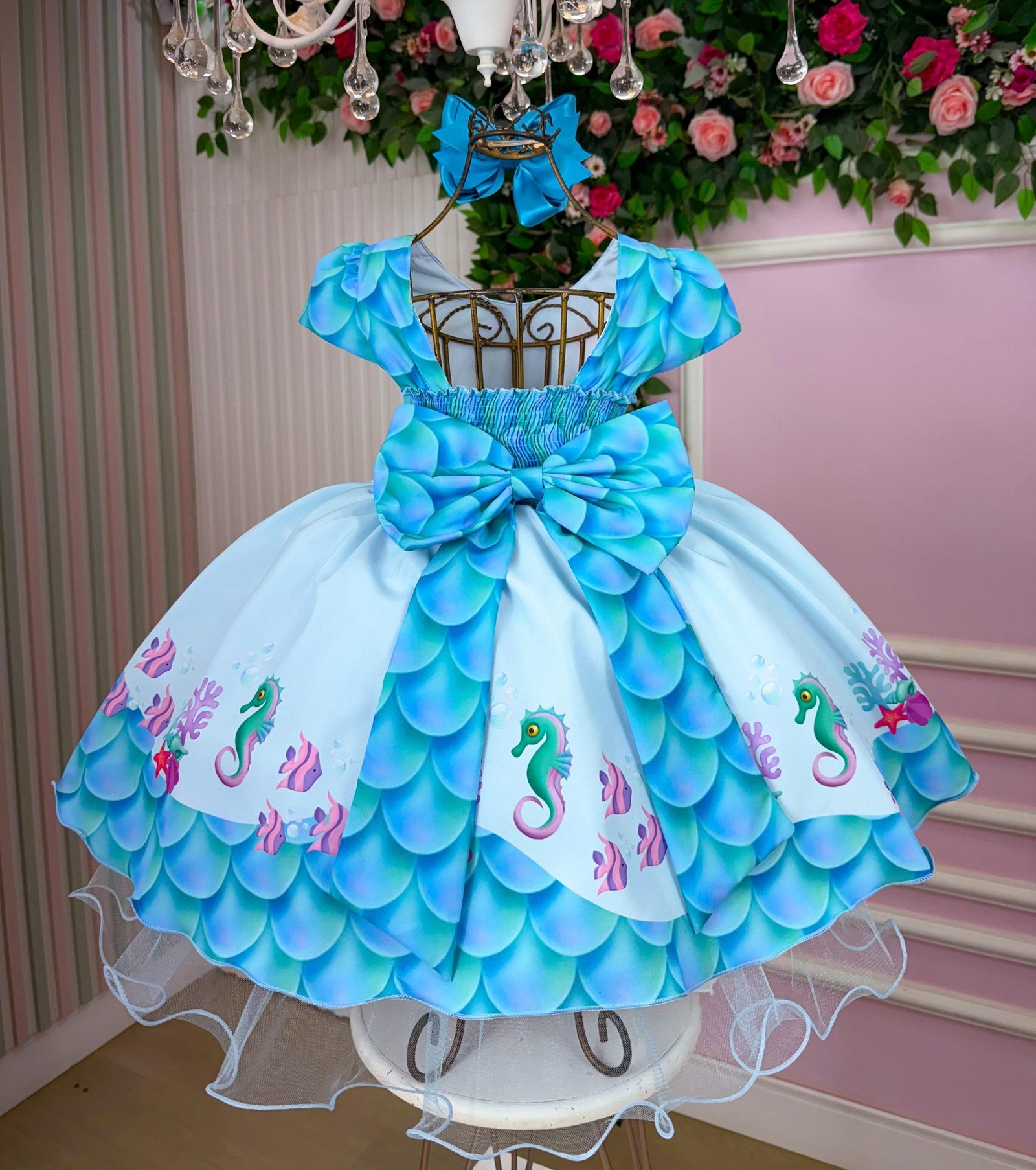 Vestido Tematicos Kids Fundo do Mar – Sereia Ariel Azu - Imagem 5