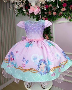 Vestido Infantil Temático Kids Sereia - Fundo do Mar
