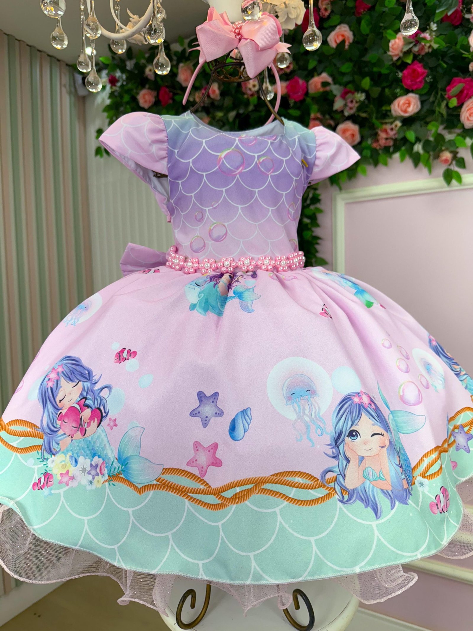 Vestido Infantil Temático Kids Sereia - Fundo do Mar - Imagem 2